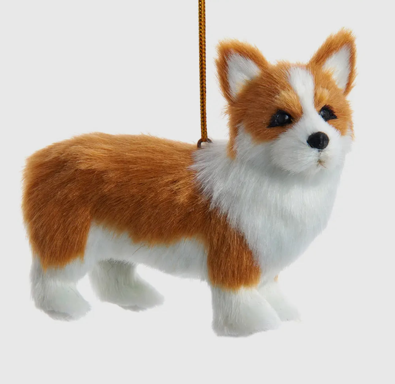 Fuzzy Corgi Puppy Ornament 4x3.5
